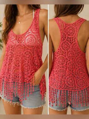 (2 piece) Boho Crochet Swim Cover Up Set | Festival Beach Layering | Summer Wear